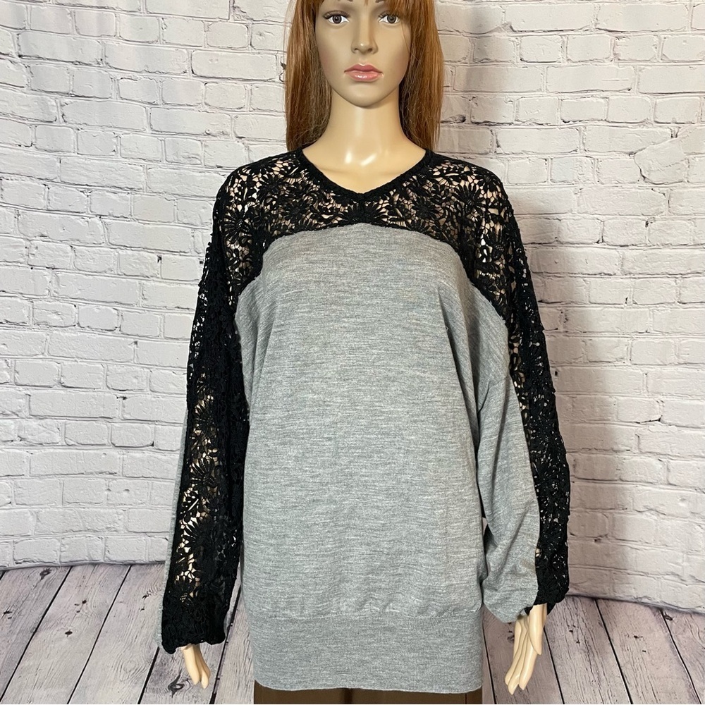 RSVP Merino Wool Crochet Lace Dolman Sleeve Sweater Size XL Made In Italy